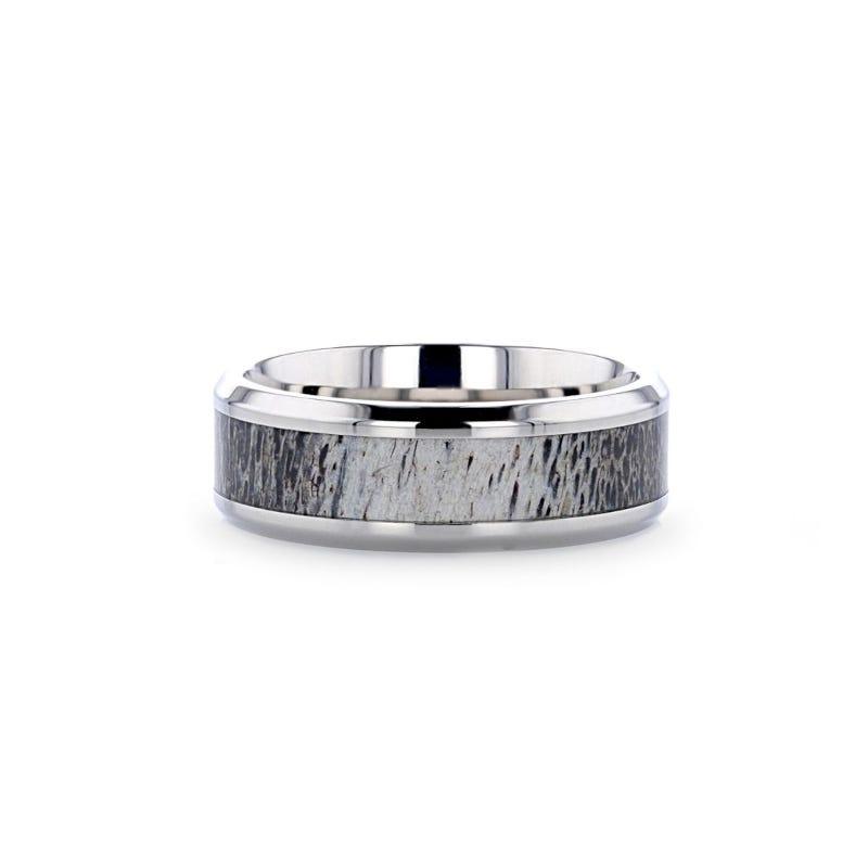 CARIBOU Polished Beveled Titanium Men's Wedding Band with Ombre Deer Antler Inlay - 8mm