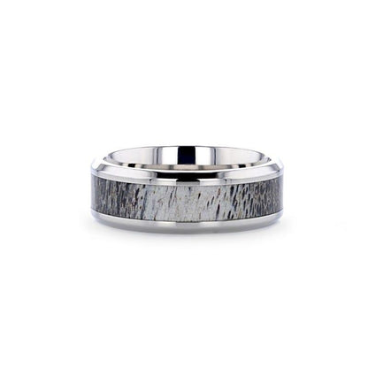 CARIBOU Polished Beveled Titanium Men's Wedding Band with Ombre Deer Antler Inlay - 8mm