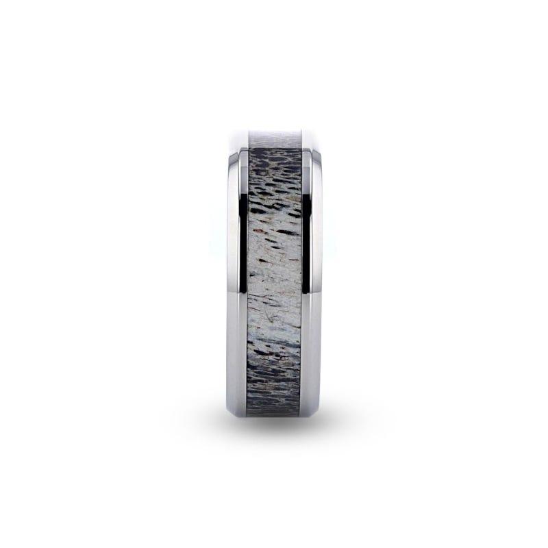 CARIBOU Polished Beveled Titanium Men's Wedding Band with Ombre Deer Antler Inlay - 8mm