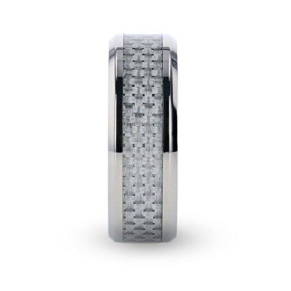 TANTALUS Beveled Edge Titanium Ring with White Carbon Fiber Inlay - 8mm