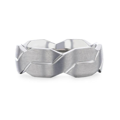 ENDURE Interlocking Infinity Symbol Flat Brushed Titanium Men's Wedding Band With Polished Grooves - 8mm