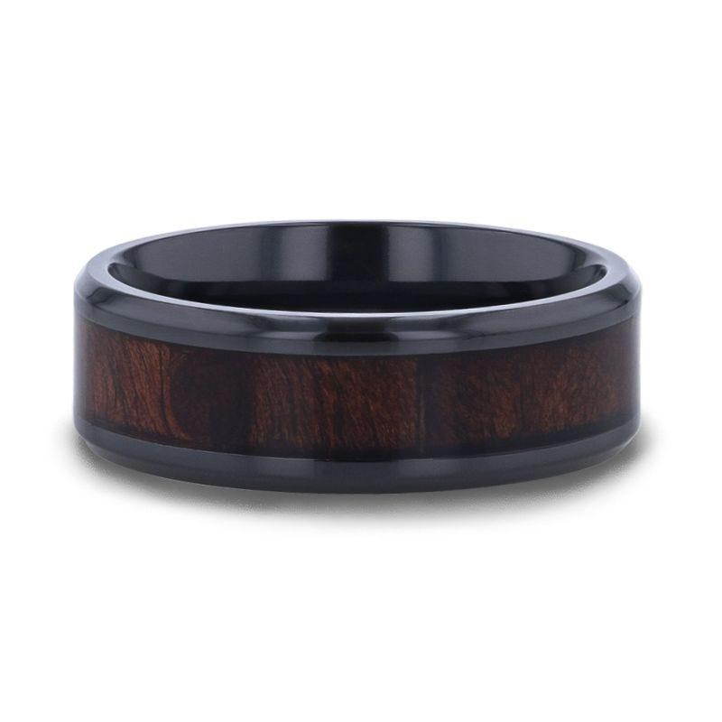 YOSEMITE Redwood inlaid Clear Polished Coated Titanium Men's Wedding Band With Polished Beveled Edges - 8mm