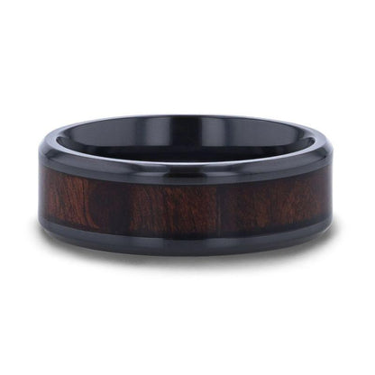 YOSEMITE Redwood inlaid Clear Polished Coated Titanium Men's Wedding Band With Polished Beveled Edges - 8mm