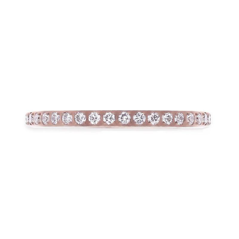 LILLIAN Flat Polished Rose Gold Plated Titanium Women's Wedding Ring With Small Lab-Created White Diamonds Setting - 2mm