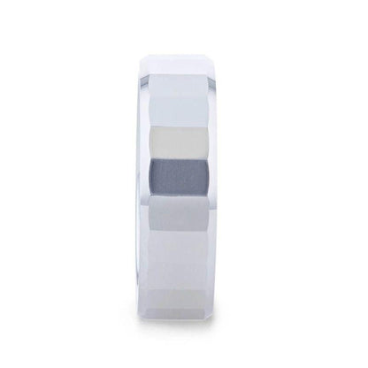 REFLECTOR Faceted Polished Center Tungsten Men's Wedding Band With Polished Beveled Edges - 8mm