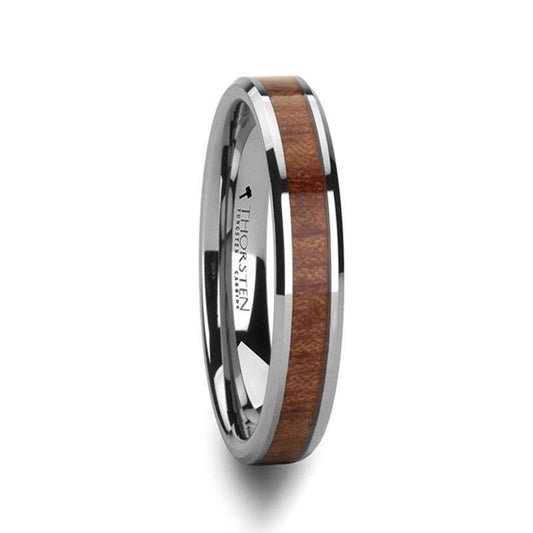 KODIAK Tungsten Wedding Band with Bevels and Rosewood Inlay - 4mm - 6mm