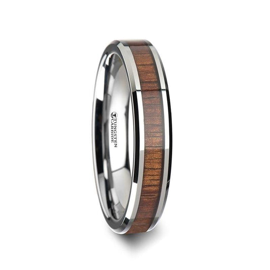 KONA Koa Wood Inlaid Tungsten Carbide Ring with Bevels - 4mm - 6mm