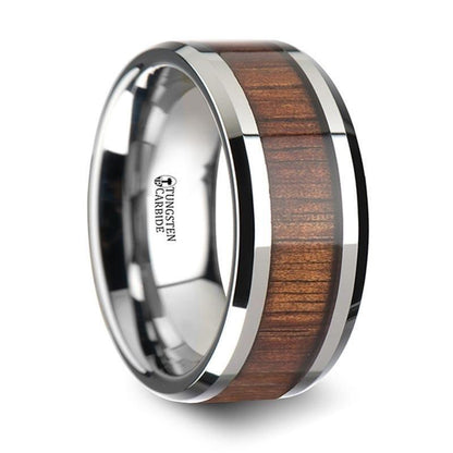 KONA Koa Wood Inlaid Tungsten Carbide Ring with Bevels - 8mm - 12mm