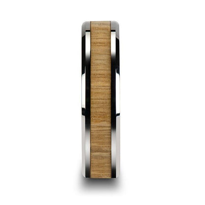 SAMARA Tungsten Ring with Polished Bevels and Real Wood Ash Wood Inlay - 6mm - 10mm