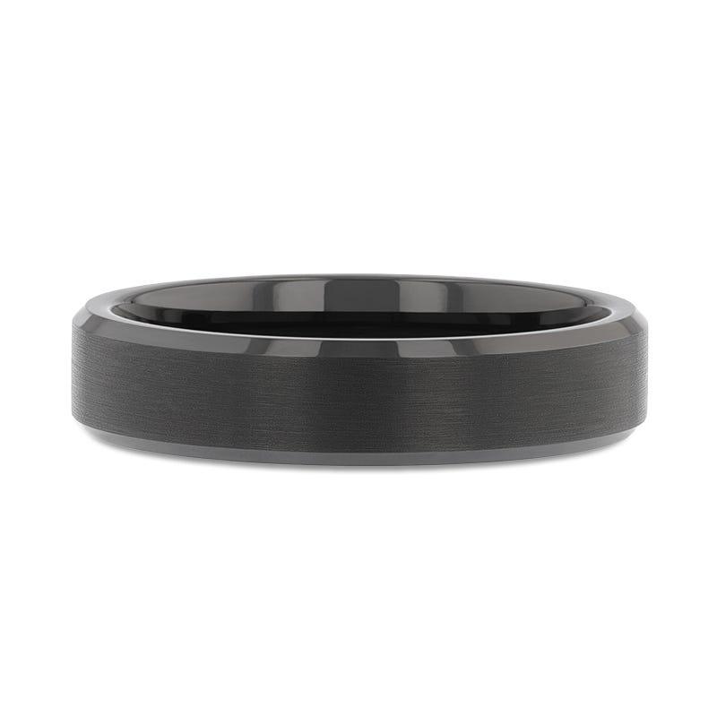 ELISE Black Tungsten Ring with Polished Beveled Edges and Brush Finished Center - 4mm - 6mm