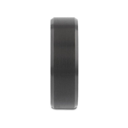ELISE Black Tungsten Ring with Polished Beveled Edges and Brush Finished Center - 8mm - 10mm