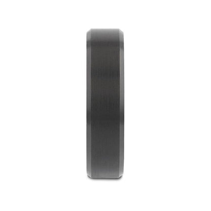 ELISE Black Tungsten Ring with Polished Beveled Edges and Brush Finished Center - 4mm - 6mm