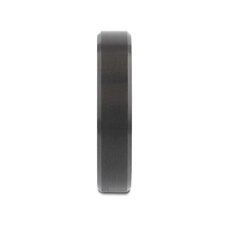ELISE Black Tungsten Ring with Polished Beveled Edges and Brush Finished Center - 4mm - 6mm