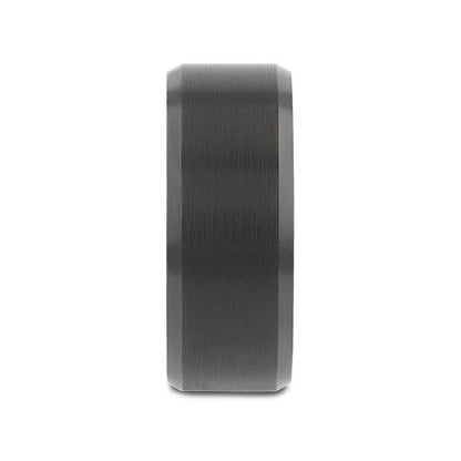 ELISE Black Tungsten Ring with Polished Beveled Edges and Brush Finished Center - 8mm - 10mm
