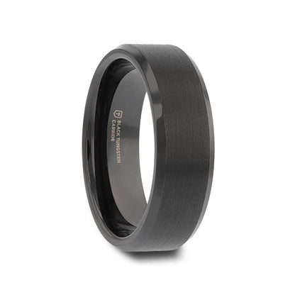ELISE Black Tungsten Ring with Polished Beveled Edges and Brush Finished Center - 8mm - 10mm