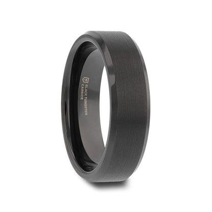 ELISE Black Tungsten Ring with Polished Beveled Edges and Brush Finished Center - 4mm - 6mm