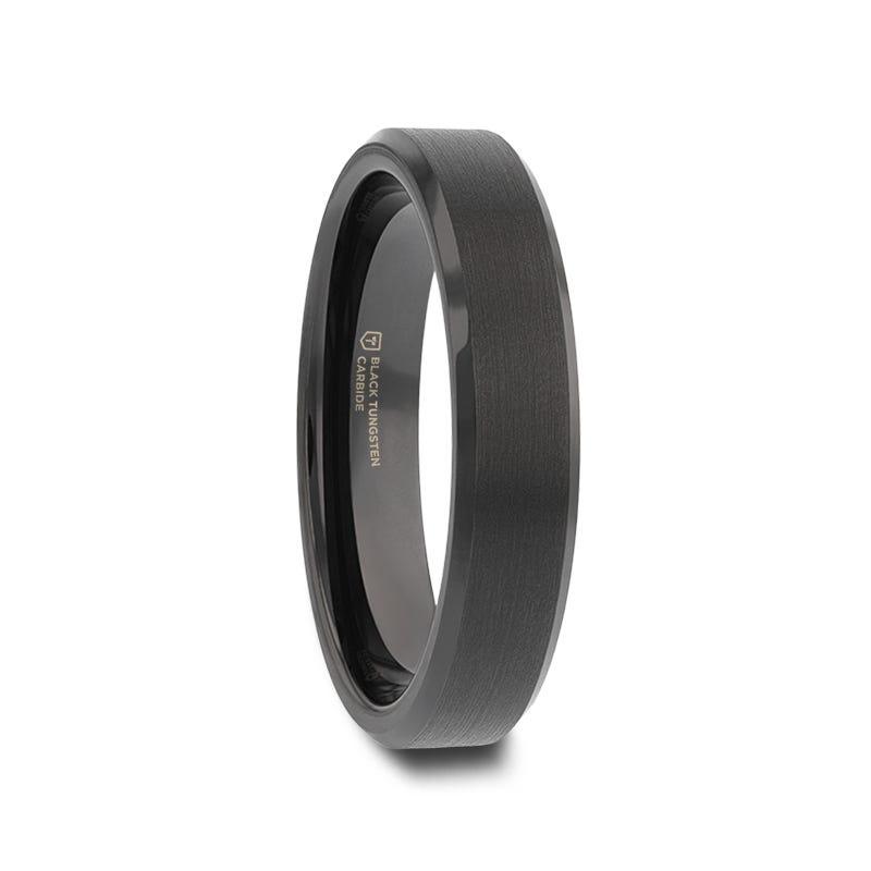 ELISE Black Tungsten Ring with Polished Beveled Edges and Brush Finished Center - 4mm - 6mm