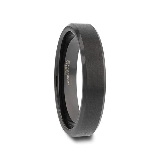 ELISE Black Tungsten Ring with Polished Beveled Edges and Brush Finished Center - 4mm - 6mm
