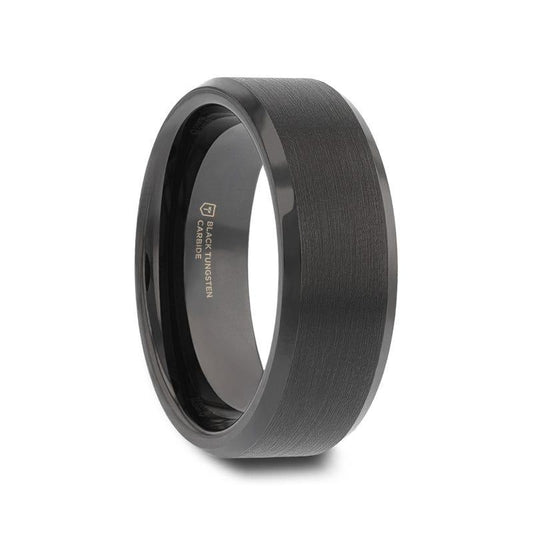 ELISE Black Tungsten Ring with Polished Beveled Edges and Brush Finished Center - 8mm - 10mm