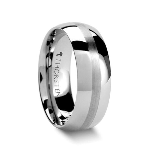 BELLATOR Domed with Brushed Stripe Tungsten Wedding Ring - 8mm - 12mm