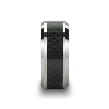 MAXIMUS Black Carbon Fiber Inlay Tungsten Carbide Wedding Band - 8mm - 12mm
