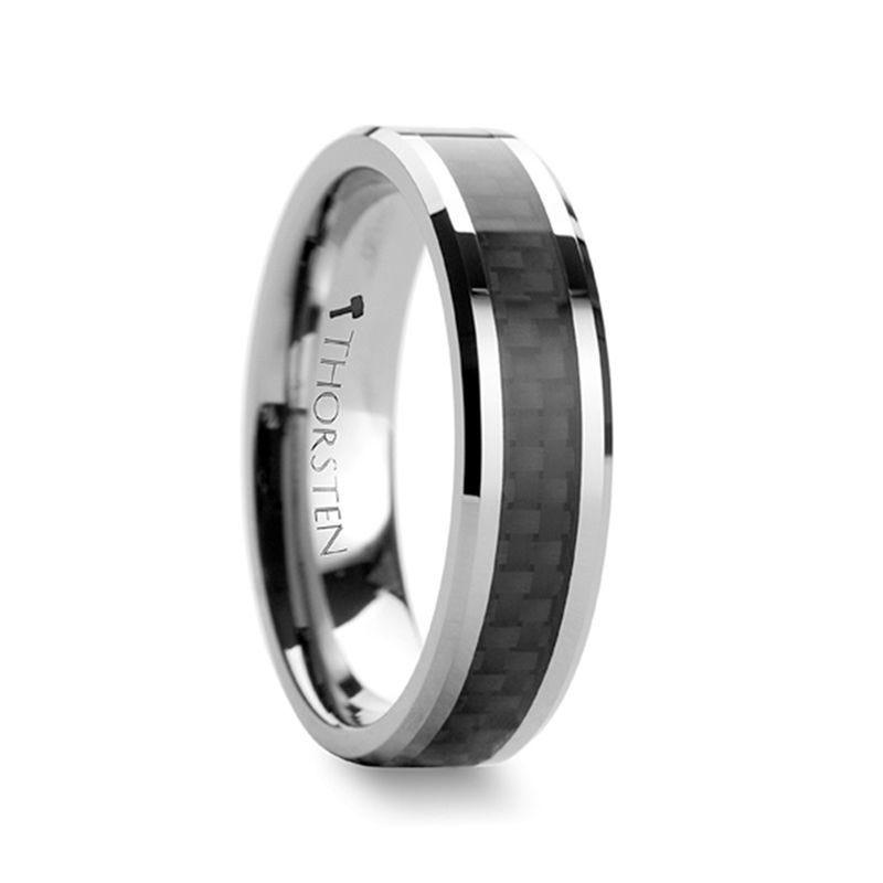 MAXIMUS Black Carbon Fiber Inlay Tungsten Carbide Wedding Band - 4mm - 6mm
