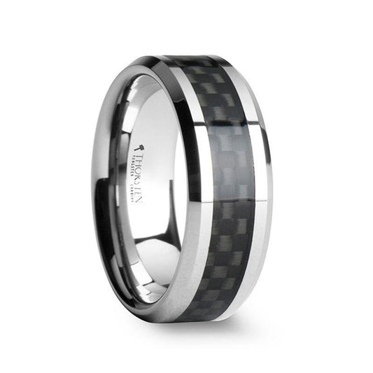MAXIMUS Black Carbon Fiber Inlay Tungsten Carbide Wedding Band - 8mm - 12mm