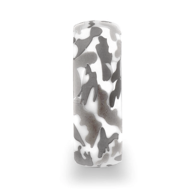 STRYKER Camo White Ceramic Wedding Band Domed - 8mm