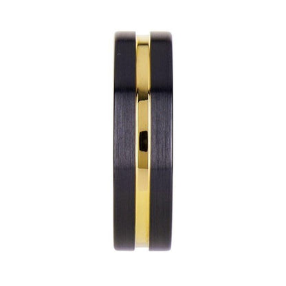 VIVALDI Black Ceramic Wedding Band With Yellow Gold Groove - 4mm - 8mm