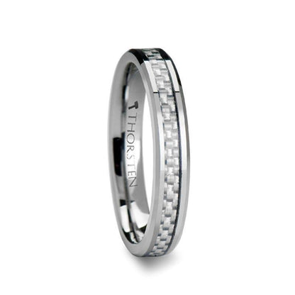 ULTIMUS Tungsten Carbide Ring with Beveled White Carbon Fiber Inlay - 4mm - 6mm