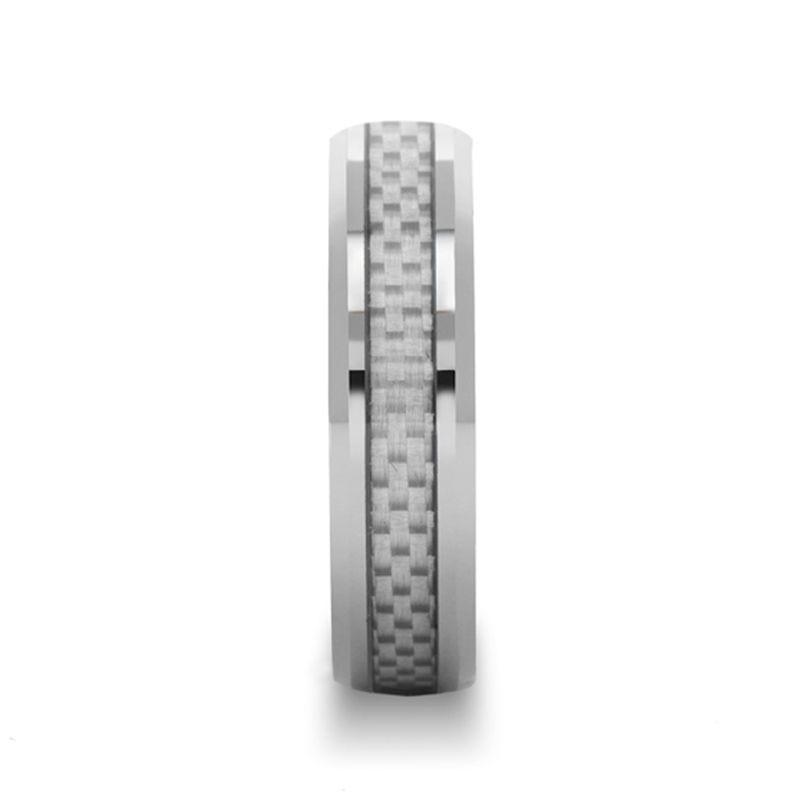 ULTIMUS Tungsten Carbide Ring with Beveled White Carbon Fiber Inlay - 4mm - 6mm