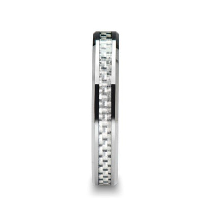 ULTIMUS Tungsten Carbide Ring with Beveled White Carbon Fiber Inlay - 4mm - 6mm