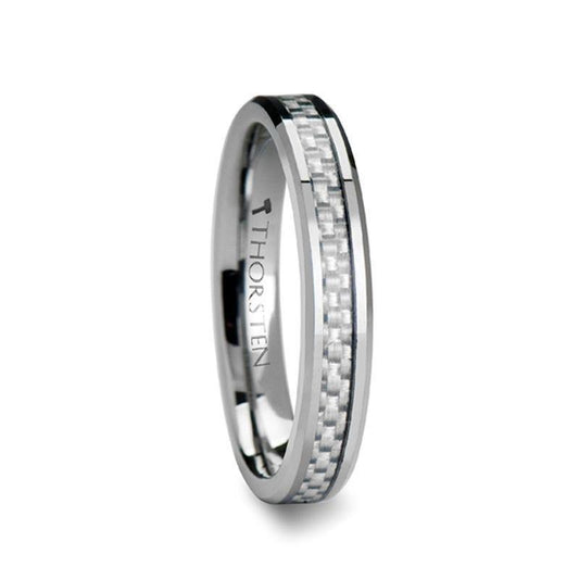 ULTIMUS Tungsten Carbide Ring with Beveled White Carbon Fiber Inlay - 4mm - 6mm