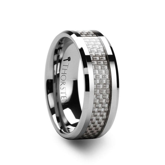 ULTIMUS Tungsten Carbide Ring with Beveled White Carbon Fiber Inlay - 8mm - 12mm