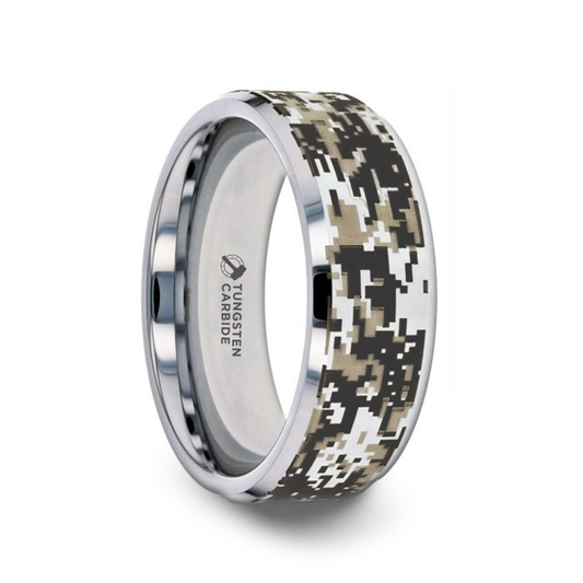 STEALTH Tungsten Carbide Wedding Ring with Engraved Digital Camouflage - 8mm