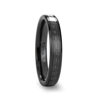 ONYX Black Carbon Fiber Inlaid Black Ceramic Wedding Band - 4mm - 6mm