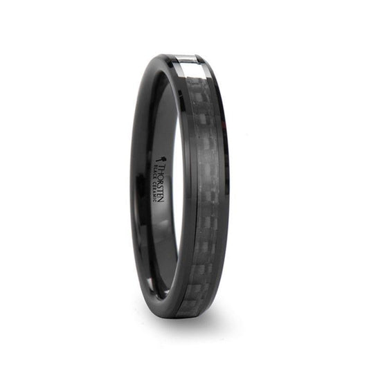 ONYX Black Carbon Fiber Inlaid Black Ceramic Wedding Band - 4mm - 6mm