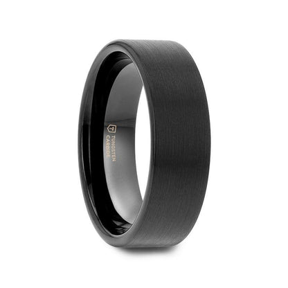SAN ANTONIO Flat Black Tungsten Carbide Band with Brushed Finish - 4mm - 6mm