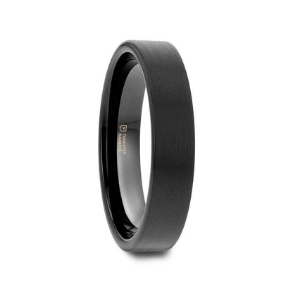 SAN ANTONIO Flat Black Tungsten Carbide Band with Brushed Finish - 4mm - 6mm