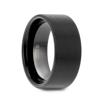 SAN ANTONIO Flat Black Tungsten Carbide Band with Brushed Finish - 8mm - 12mm