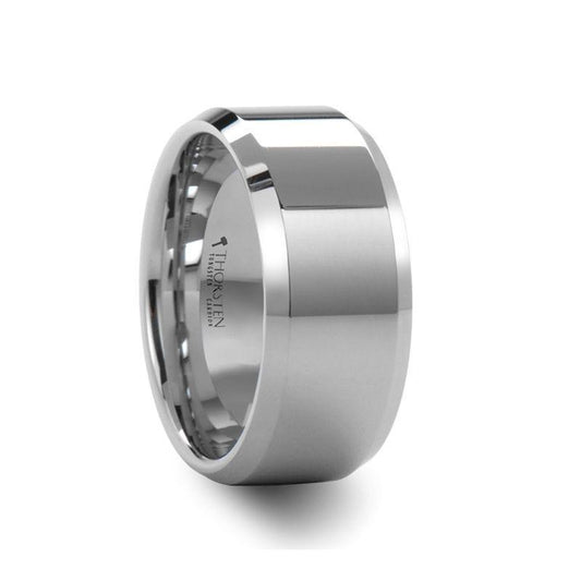 LINCOLN White Tungsten Wedding Band with Beveled Edges - 4mm - 6mm