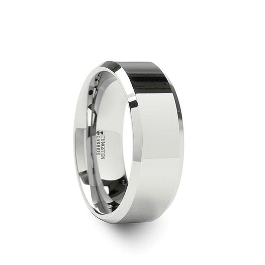 LINCOLN White Tungsten Wedding Band with Beveled Edges - 8mm - 12mm