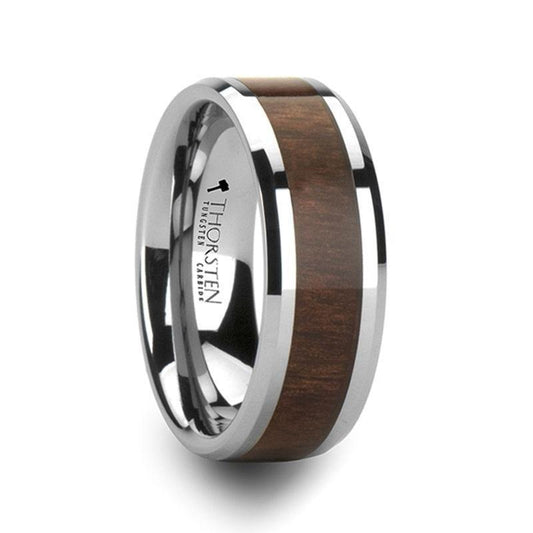 HALIFAX Tungsten Wedding Band with Bevels and Black Walnut Wood Inlay - 8mm - 12mm