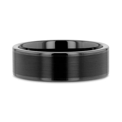 VULCAN Flat Black Tungsten Ring with Brushed Center & Polished Edges - 4mm - 6mm
