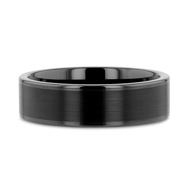 VULCAN Flat Black Tungsten Ring with Brushed Center & Polished Edges - 4mm - 6mm