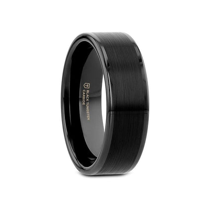 VULCAN Flat Black Tungsten Ring with Brushed Center & Polished Edges - 4mm - 6mm