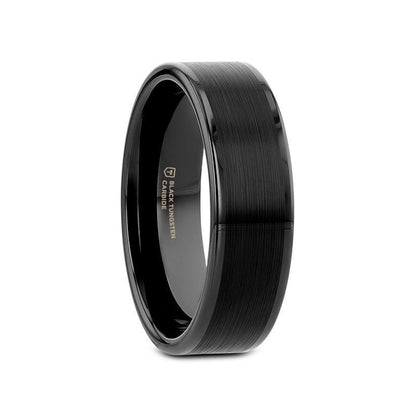 VULCAN Flat Black Tungsten Ring with Brushed Center & Polished Edges - 4mm - 6mm