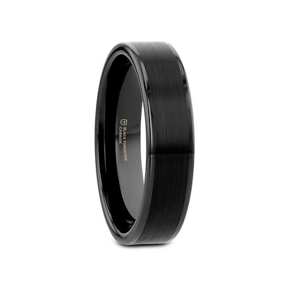 VULCAN Flat Black Tungsten Ring with Brushed Center & Polished Edges - 4mm - 6mm