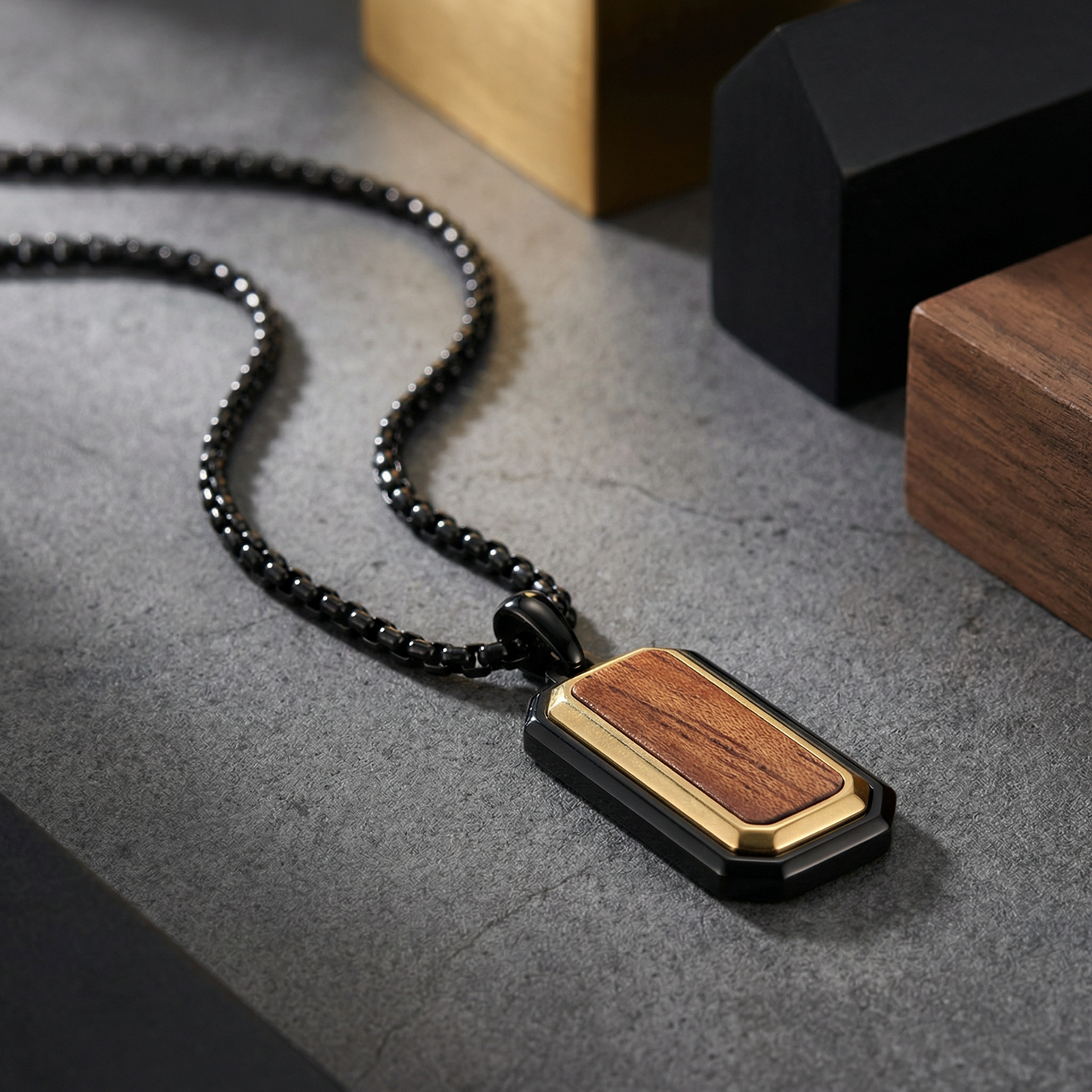 Stainless Steel Pendant with Bubinga Wood Inlay with 22in Matching Chain