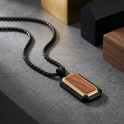 Stainless Steel Pendant with Bubinga Wood Inlay with 22in Matching Chain